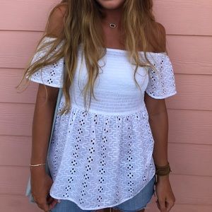 LOFT Off the Shoulder White Shirt